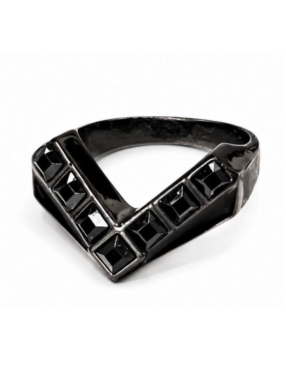 NEW - Edgy Black Gunmetal V-Shape Pavé Crystal Statement Ring